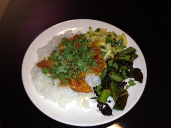Burmese curry with okra and salsa...yum! Image