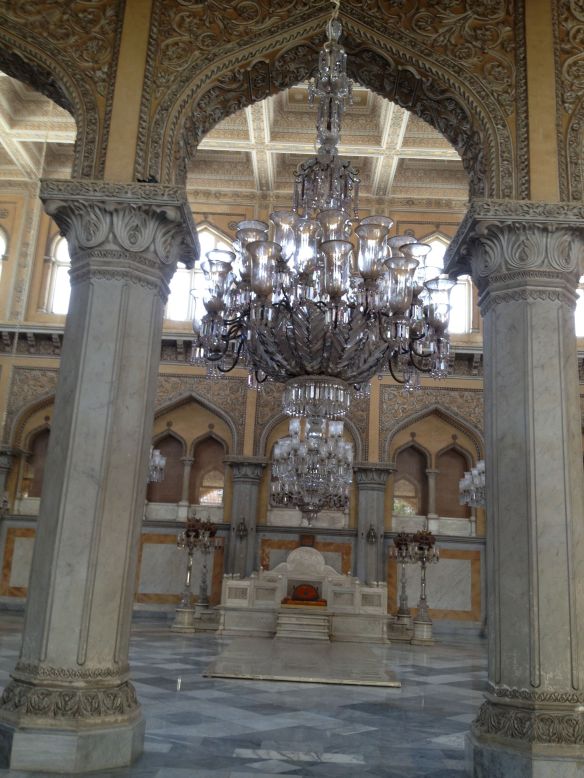 The grand Durbar hall at Chowmahalla Palace