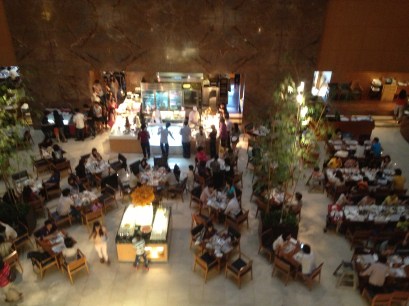 the Sheraton buffet area where people queue for tea
