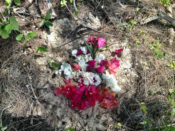 A jasmine corsage, bougainvillaea from teh garden and a sprig of oleander 