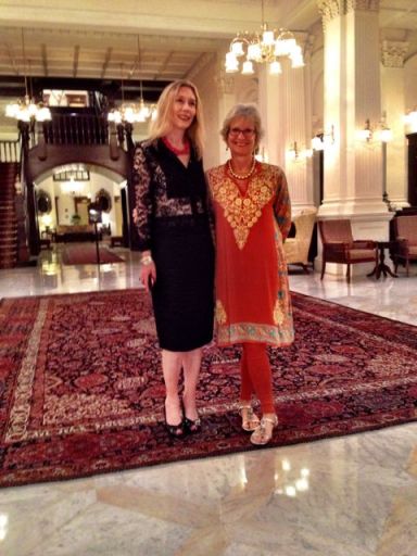 Clare and me in the ancient hallway of Raffles