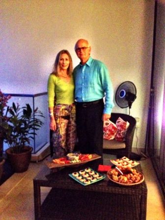Mr and MRs B posing in front of the canapes they expertly assembled!