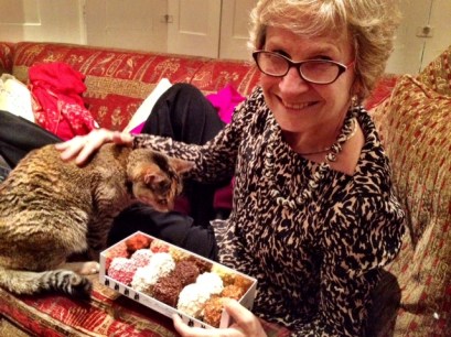 new necklace & earrings form Kenya and delicious meringuey things. Pickle liked them as you can see!