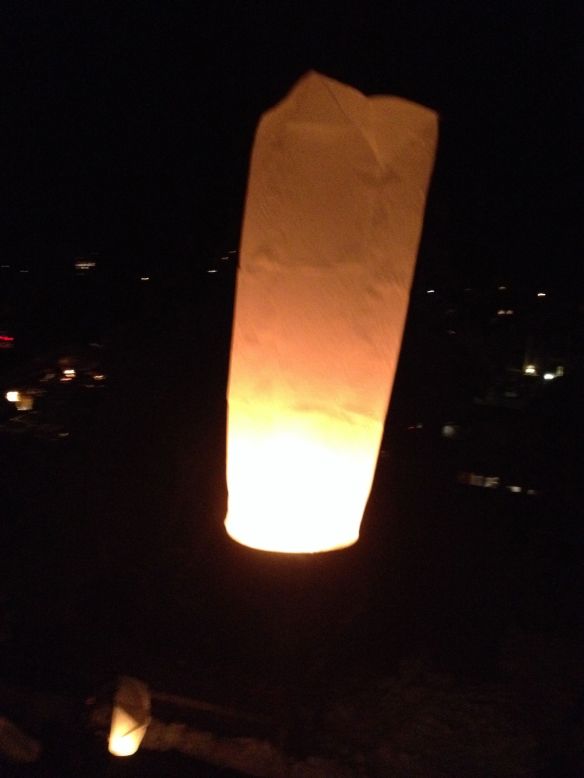 One of our lanterns winging its way to join Louise