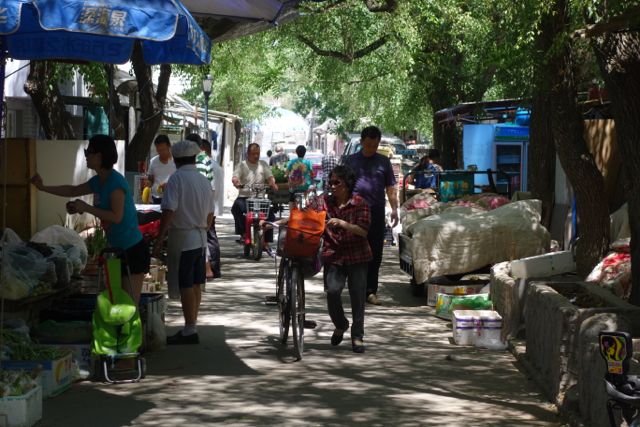 The shady market scene in one of the backstreet hutongs