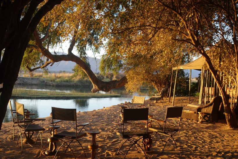 Camp bathed in evening sun
