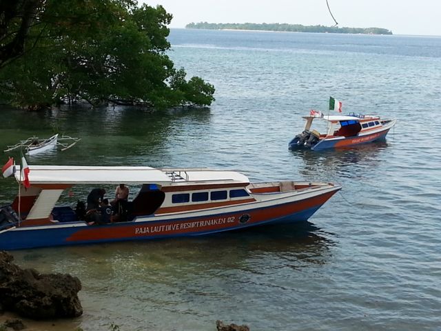 The dive boats at high tide