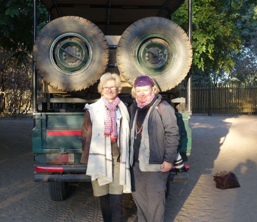 in the freezing early morning, 6 am starts, Cindy and I at the ready!