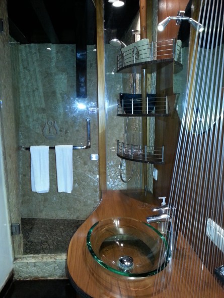 The bathroom....note designer glass sink