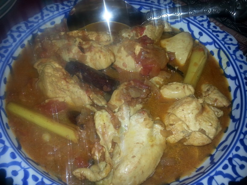 Yummy Burmese chicken & lime curry I cooked in preparation for our trip