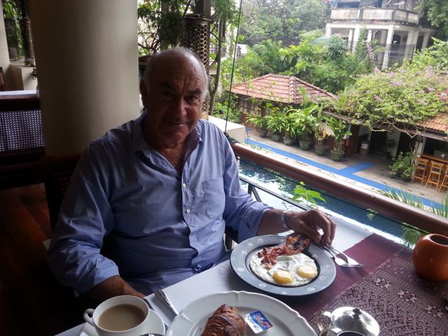 Rick enjoying breakfast at the Savoy