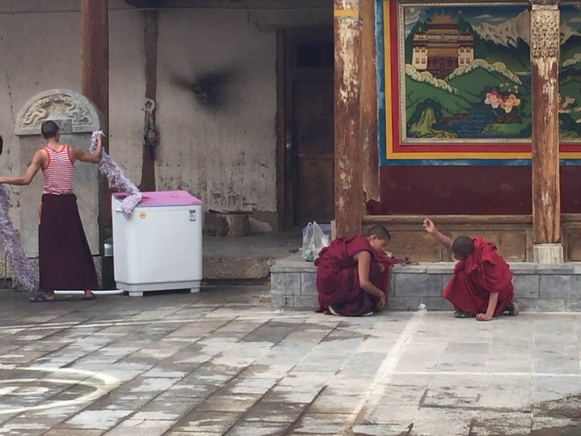 Monks at work and play