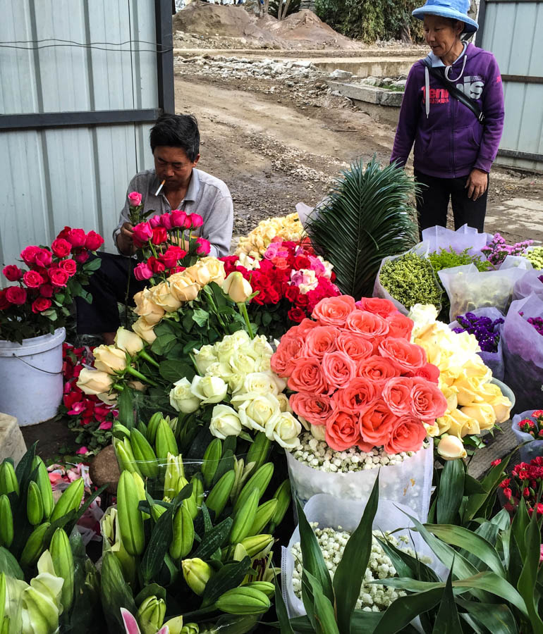 Flowers are one of Yunnan's largest exports and masses for sale in Dali