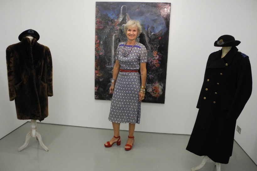 My installation - mum's fur coat and naval great coat, compete with WRN's hats.