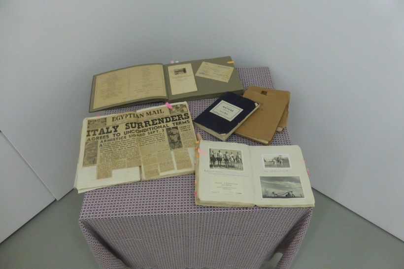 The original scrapbooks on display