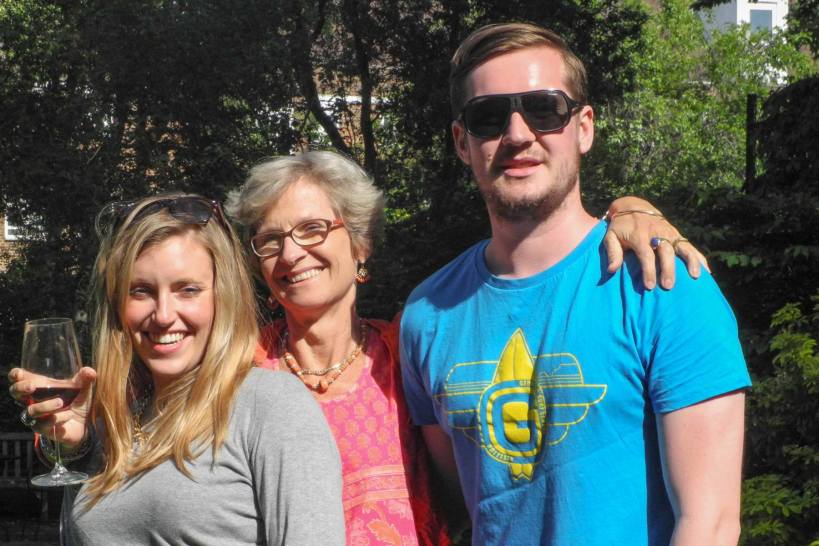 With Tommy and Olivia in the garden