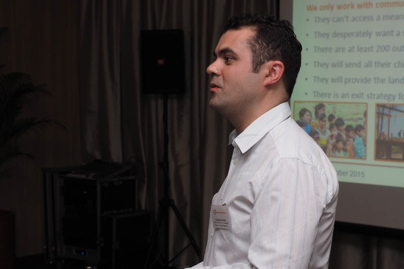 Chris Savvides, from Dulwich, telling the group why they joined the schools partnership programme