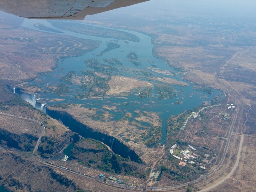 View from the plane - You can see the Zambian side is practically dry